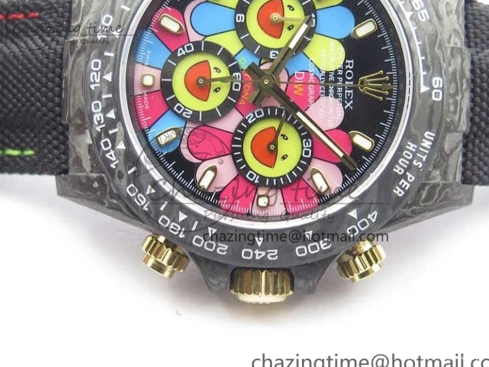 Good Copy Rolex Watches On Edition Carbon Black Strap Diw Dial Pink V Daytona EyeCatching A7750 Best WWF Nylon 2890 0111
